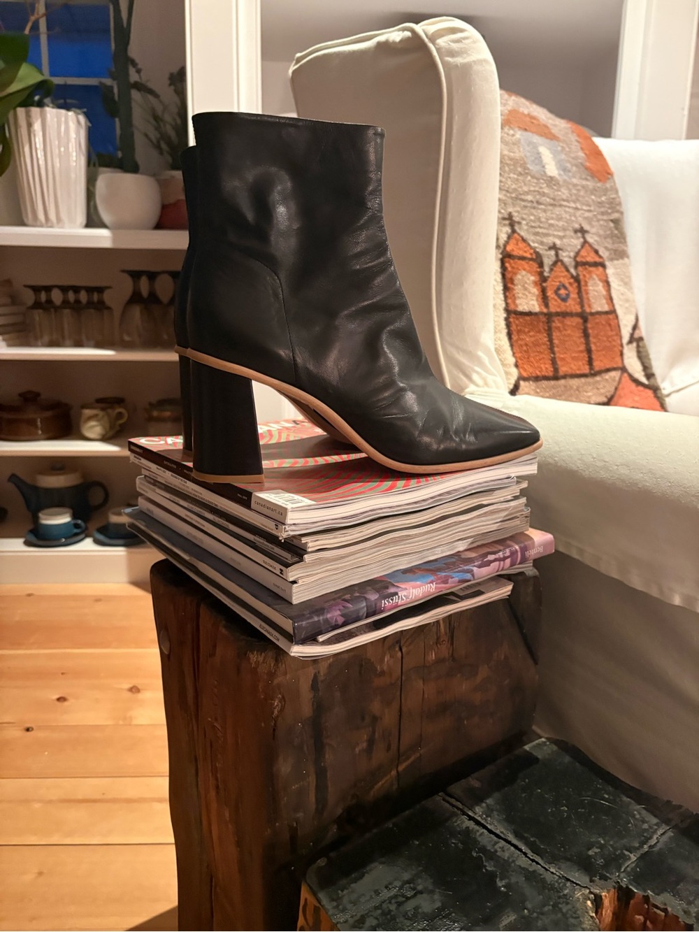 Black Leather Block Heel Ankle Boots - Women - Picture 2 of 6
